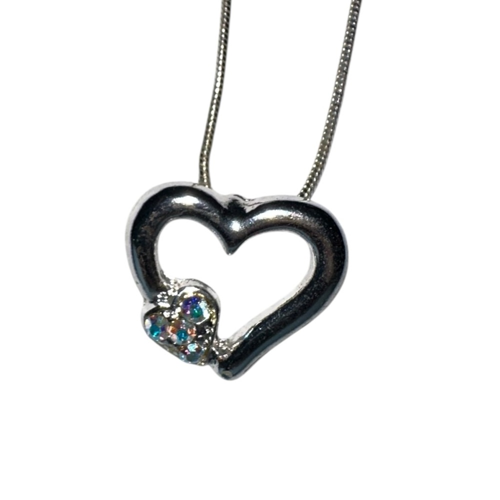 Silver Heart Necklace – Open Pendant with Sparkle Accent 💖